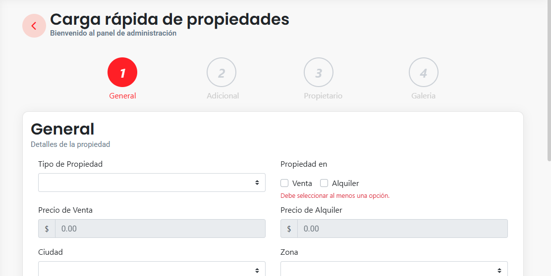 Panel inmobiliario moderno en monitor